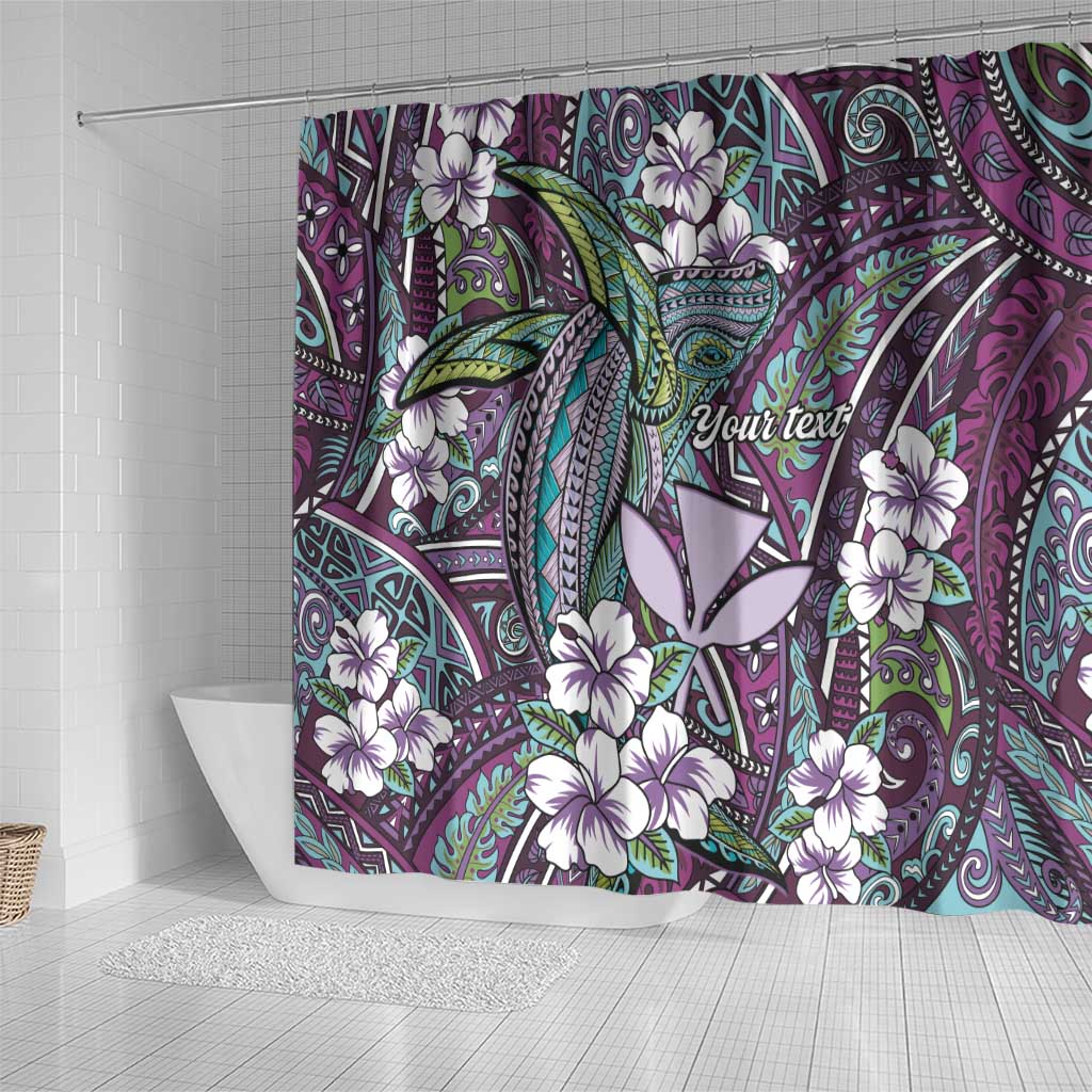 Personalised Hawaii Tribal Humpback Whale Shower Curtain Poni Hibiscus Seamless Pattern