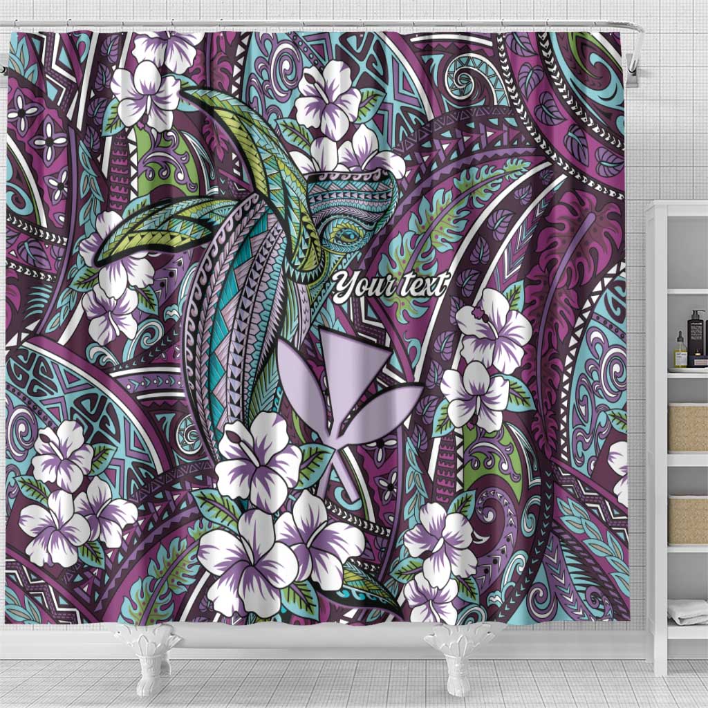 Personalised Hawaii Tribal Humpback Whale Shower Curtain Poni Hibiscus Seamless Pattern