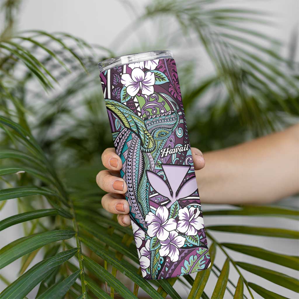 Personalised Hawaii Tribal Humpback Whale Skinny Tumbler Poni Hibiscus Seamless Pattern