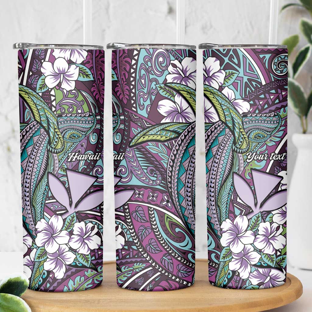 Personalised Hawaii Tribal Humpback Whale Skinny Tumbler Poni Hibiscus Seamless Pattern