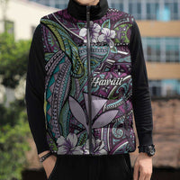 Personalised Hawaii Tribal Humpback Whale Sleeveless Puffer Jacket Poni Hibiscus Seamless Pattern