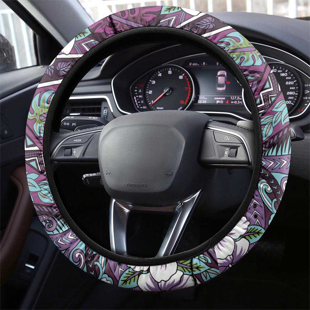 Hawaii Tribal Humpback Whale Steering Wheel Cover Poni Hibiscus Seamless Pattern