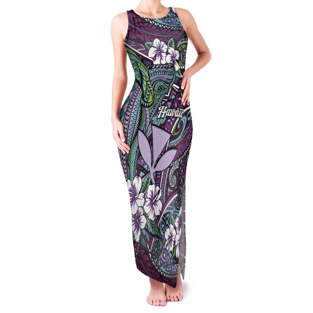 Personalised Hawaii Tribal Humpback Whale Tank Maxi Dress Poni Hibiscus Seamless Pattern LT9 Women Purple - Polynesian Pride