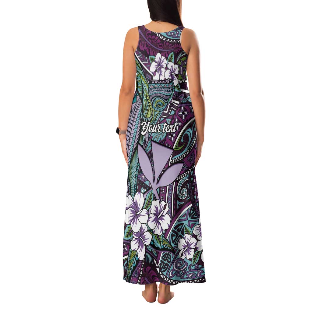 Personalised Hawaii Tribal Humpback Whale Tank Maxi Dress Poni Hibiscus Seamless Pattern LT9 - Polynesian Pride
