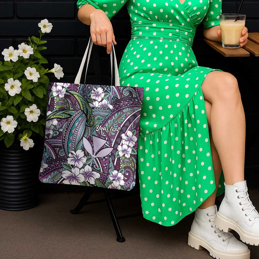 Personalised Hawaii Tribal Humpback Whale Tote Bag Poni Hibiscus Seamless Pattern