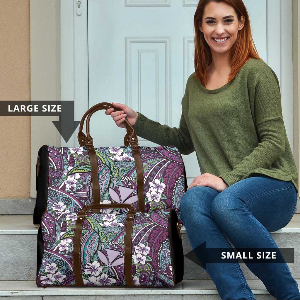 Personalised Hawaii Tribal Humpback Whale Travel Bag Poni Hibiscus Seamless Pattern