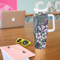 Personalised Hawaii Tribal Humpback Whale Tumbler With Handle Poni Hibiscus Seamless Pattern