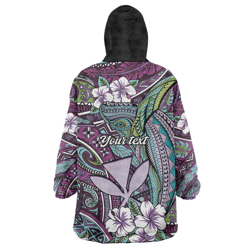 Personalised Hawaii Tribal Humpback Whale Wearable Blanket Hoodie Poni Hibiscus Seamless Pattern
