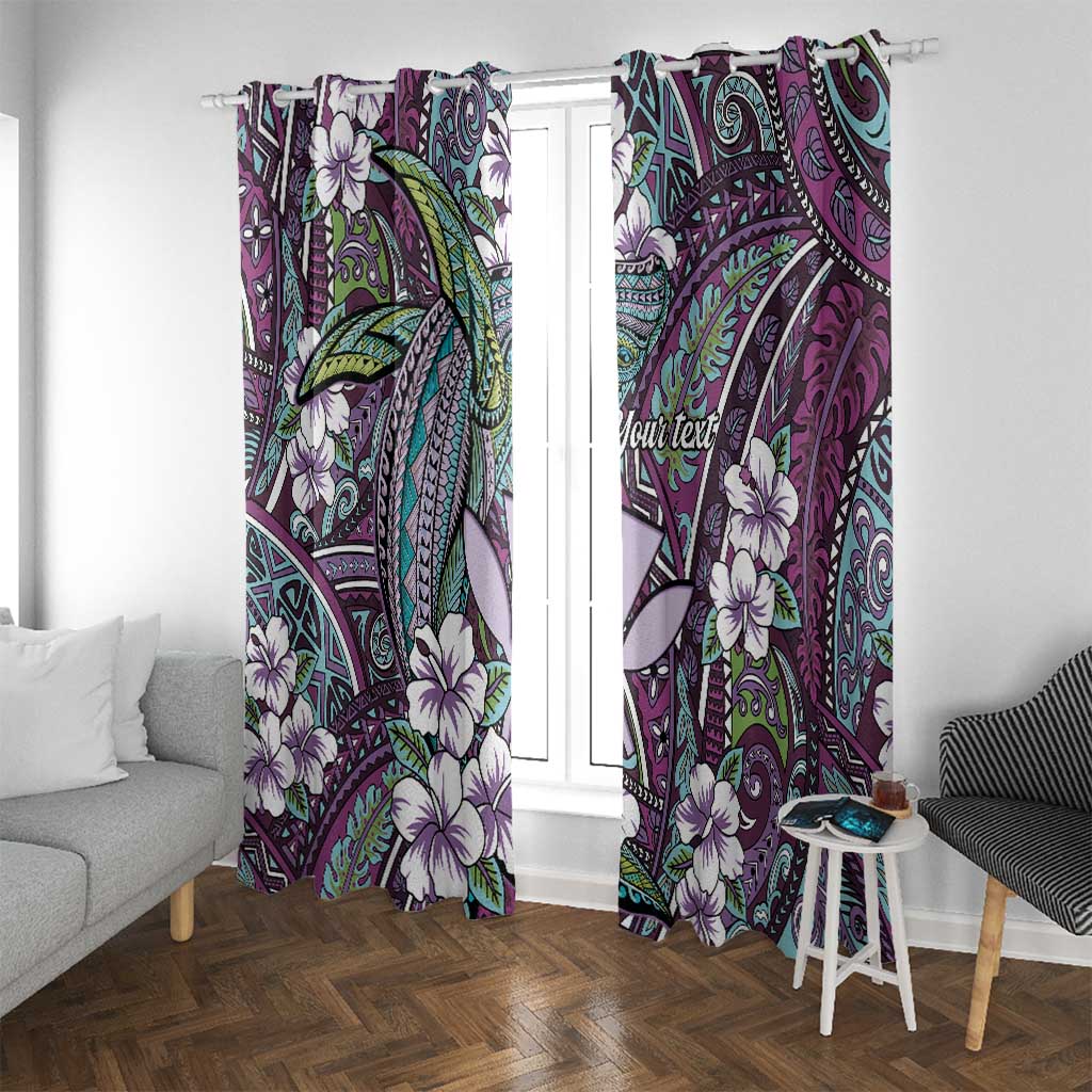 Personalised Hawaii Tribal Humpback Whale Window Curtain Poni Hibiscus Seamless Pattern