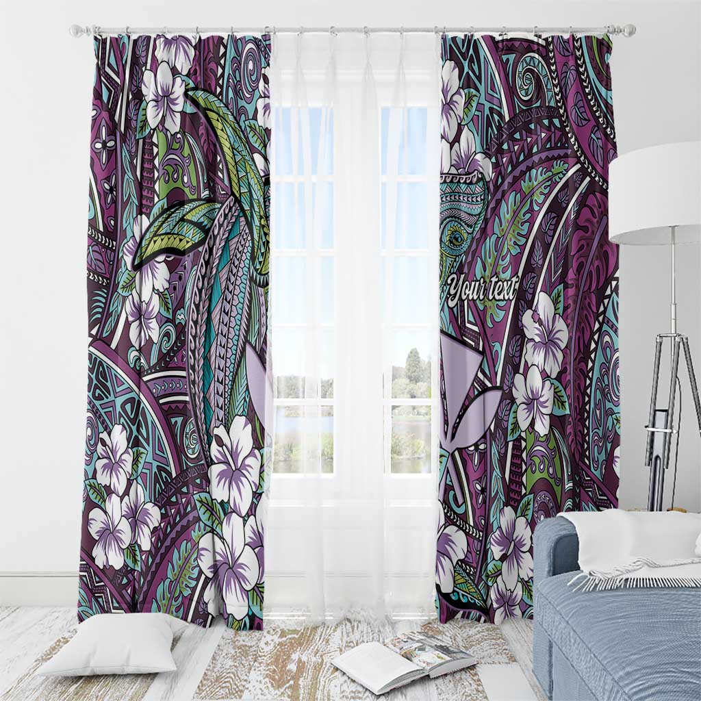 Personalised Hawaii Tribal Humpback Whale Window Curtain Poni Hibiscus Seamless Pattern