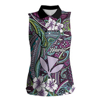 Personalised Hawaii Tribal Humpback Whale Women Sleeveless Polo Shirt Poni Hibiscus Seamless Pattern