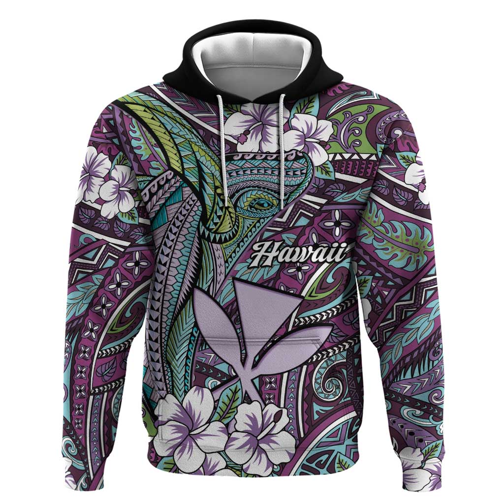 Personalised Hawaii Tribal Humpback Whale Zip Hoodie Poni Hibiscus Seamless Pattern