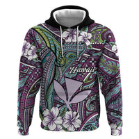 Personalised Hawaii Tribal Humpback Whale Zip Hoodie Poni Hibiscus Seamless Pattern