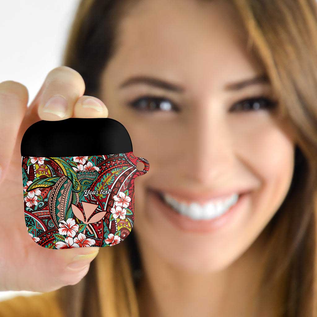 Personalised Hawaii Tribal Humpback Whale AirPods Case Ulaula Hibiscus Seamless Pattern