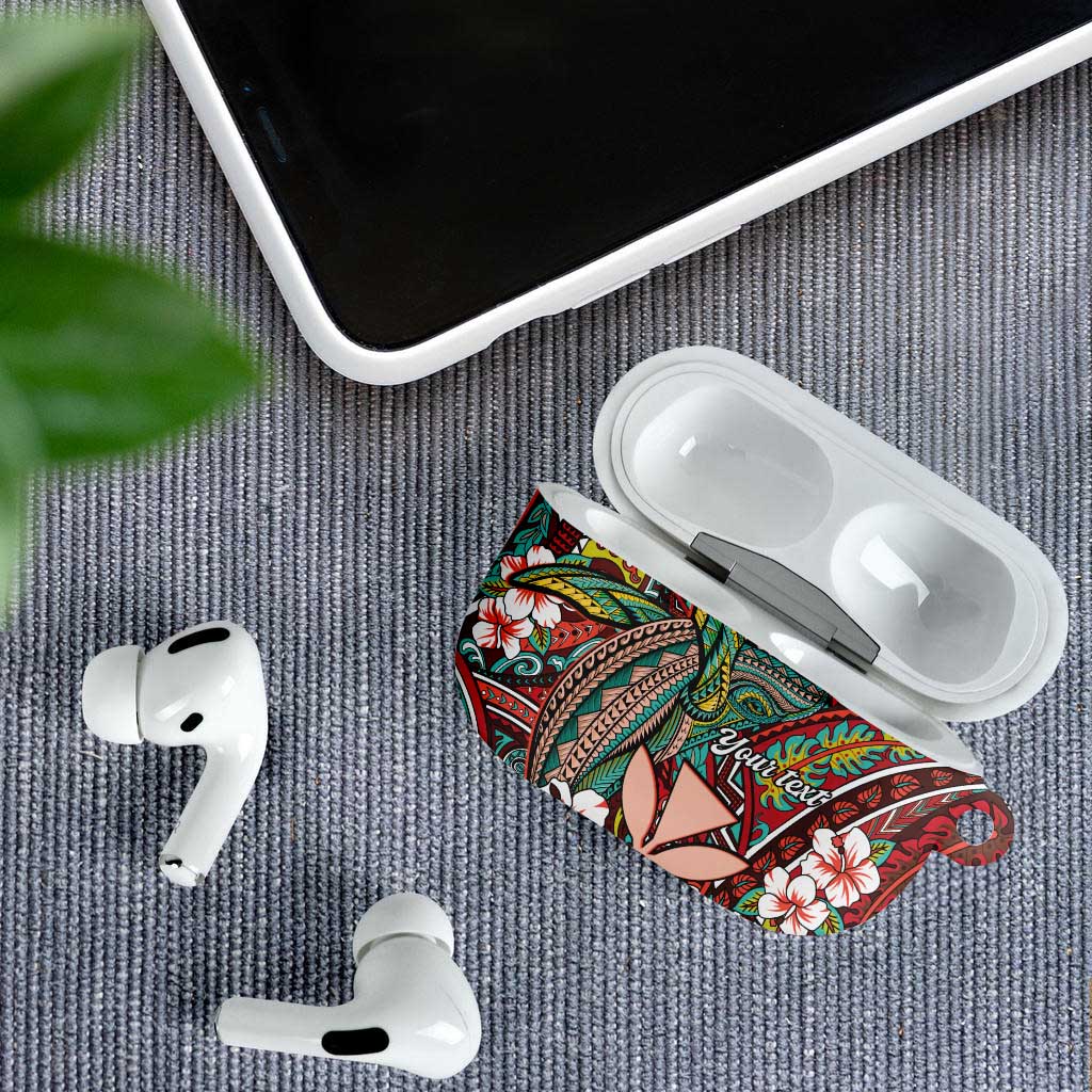Personalised Hawaii Tribal Humpback Whale AirPods Case Ulaula Hibiscus Seamless Pattern
