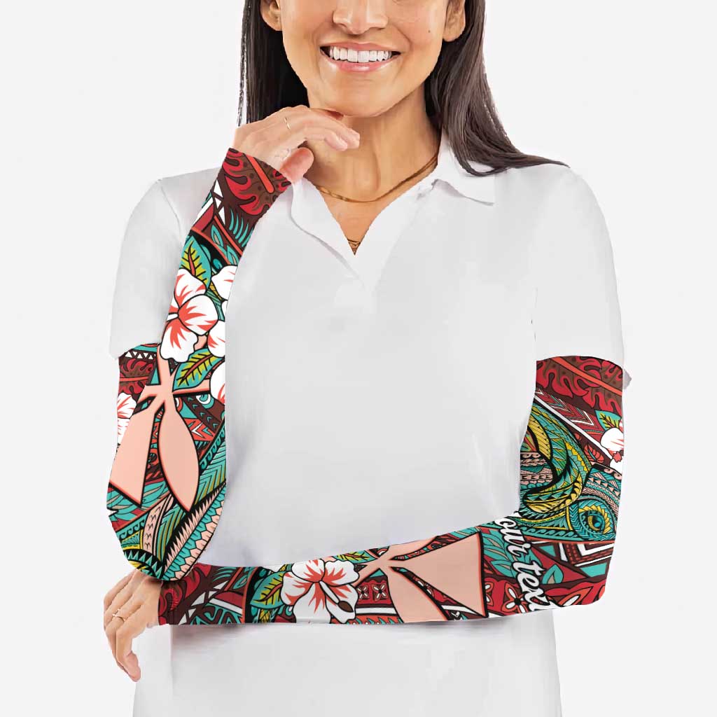Personalised Hawaii Tribal Humpback Whale Arm Sleeves Ulaula Hibiscus Seamless Pattern