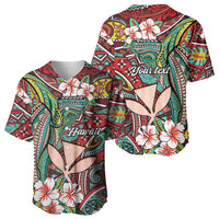 Personalised Hawaii Tribal Humpback Whale Baseball Jersey Ulaula Hibiscus Seamless Pattern