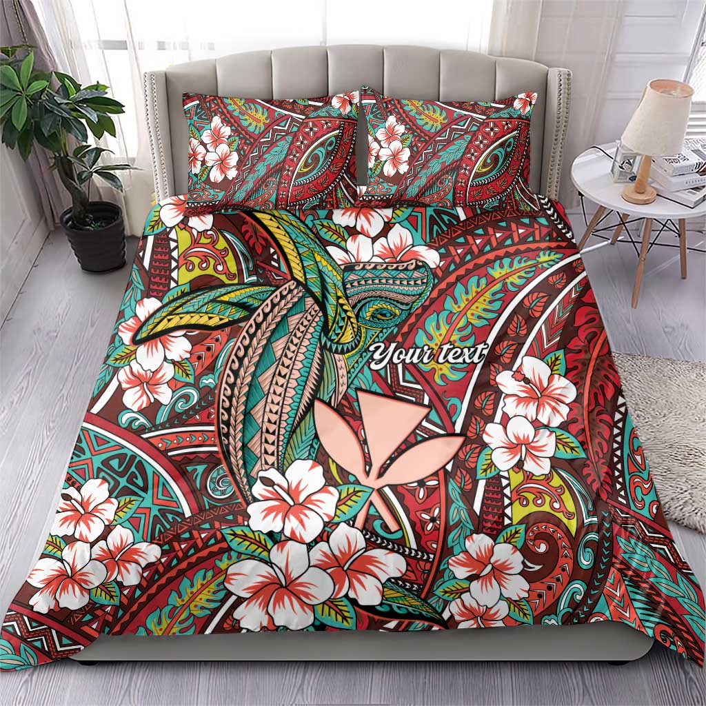 Personalised Hawaii Tribal Humpback Whale Bedding Set Ulaula Hibiscus Seamless Pattern