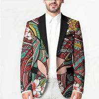 Personalised Hawaii Tribal Humpback Whale Blazer Ulaula Hibiscus Seamless Pattern
