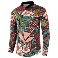 Personalised Hawaii Tribal Humpback Whale Button Sweatshirt Ulaula Hibiscus Seamless Pattern