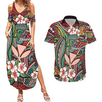 Personalised Hawaii Tribal Humpback Whale Couples Matching Summer Maxi Dress and Hawaiian Shirt Ulaula Hibiscus Seamless Pattern LT9 Red - Polynesian Pride