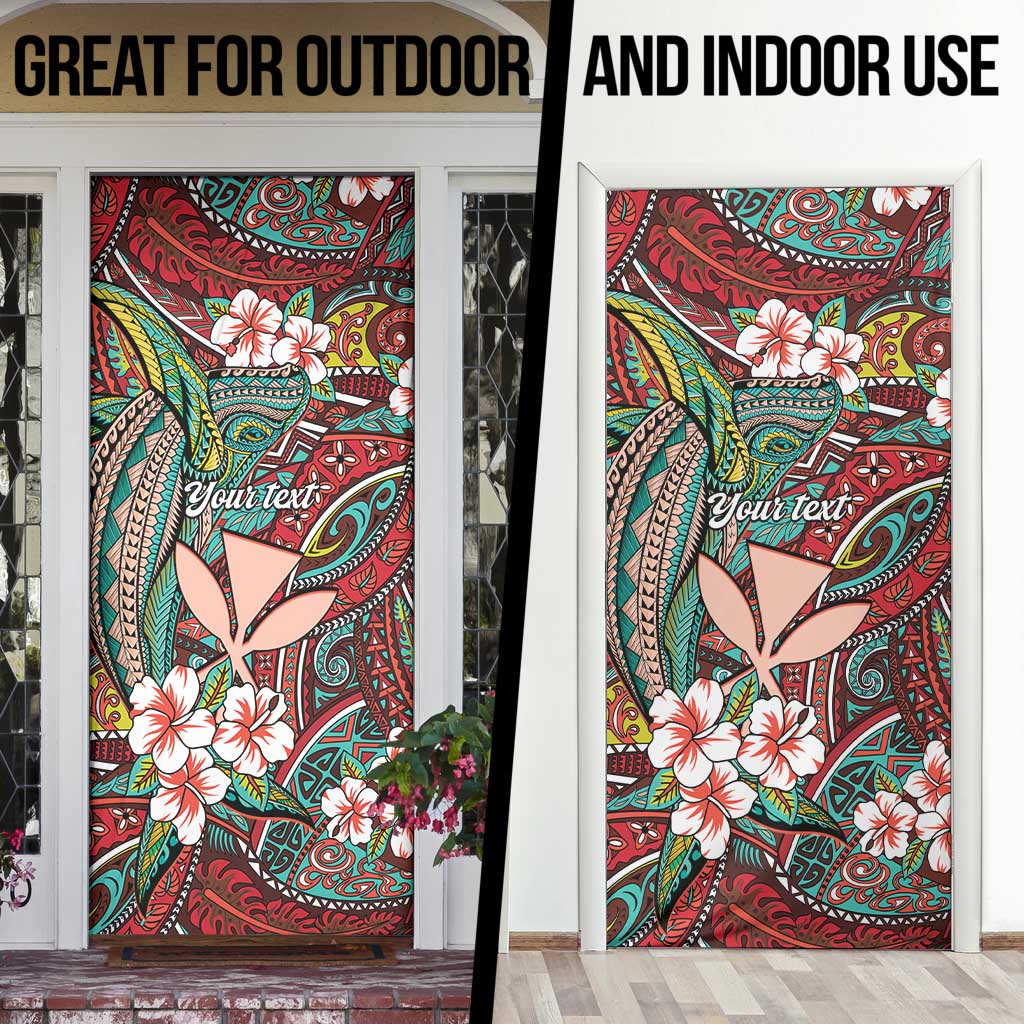 Personalised Hawaii Tribal Humpback Whale Door Cover Ulaula Hibiscus Seamless Pattern