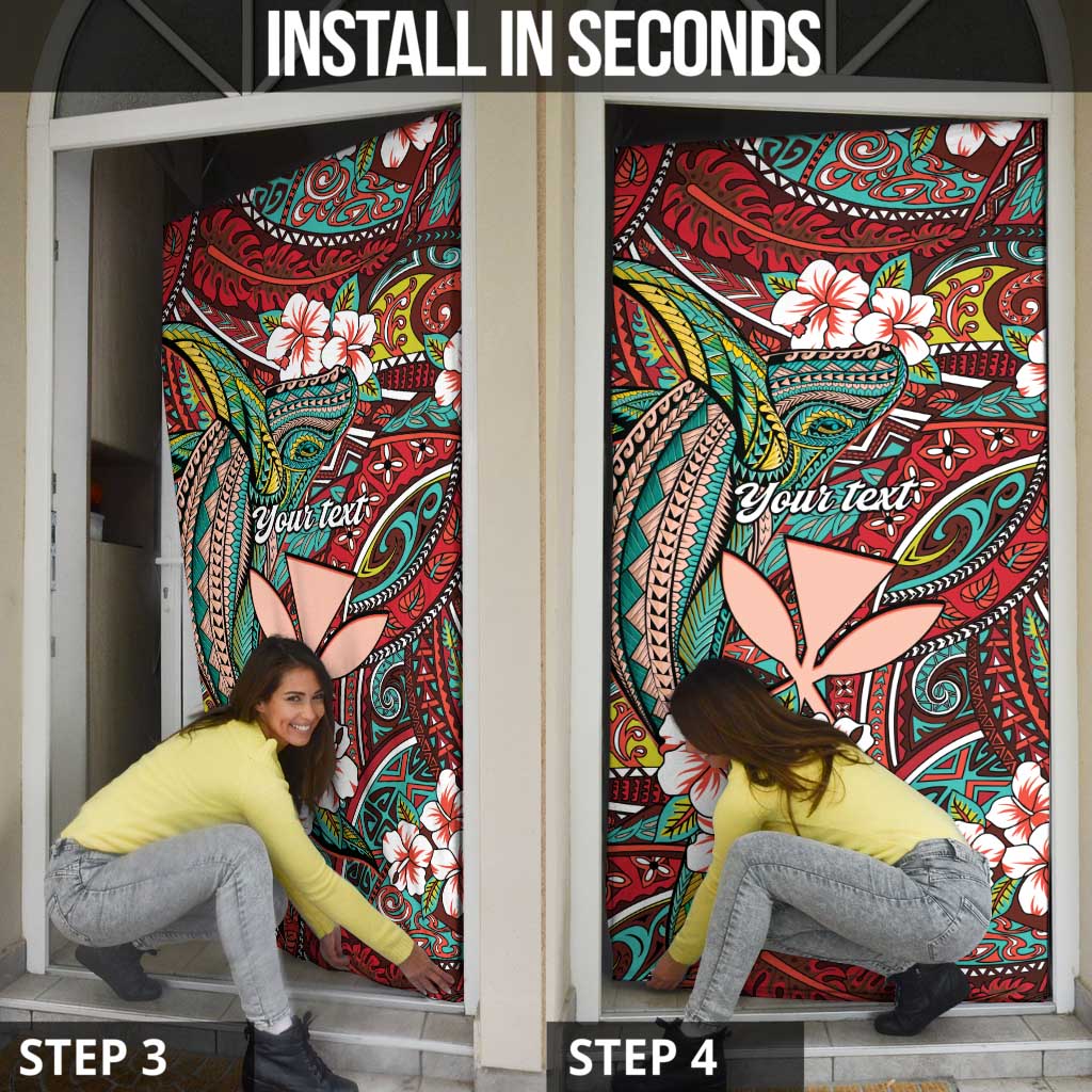 Personalised Hawaii Tribal Humpback Whale Door Cover Ulaula Hibiscus Seamless Pattern