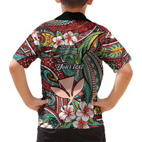 Personalised Hawaii Tribal Humpback Whale Family Matching Off Shoulder Maxi Dress and Hawaiian Shirt Ulaula Hibiscus Seamless Pattern LT9 - Polynesian Pride