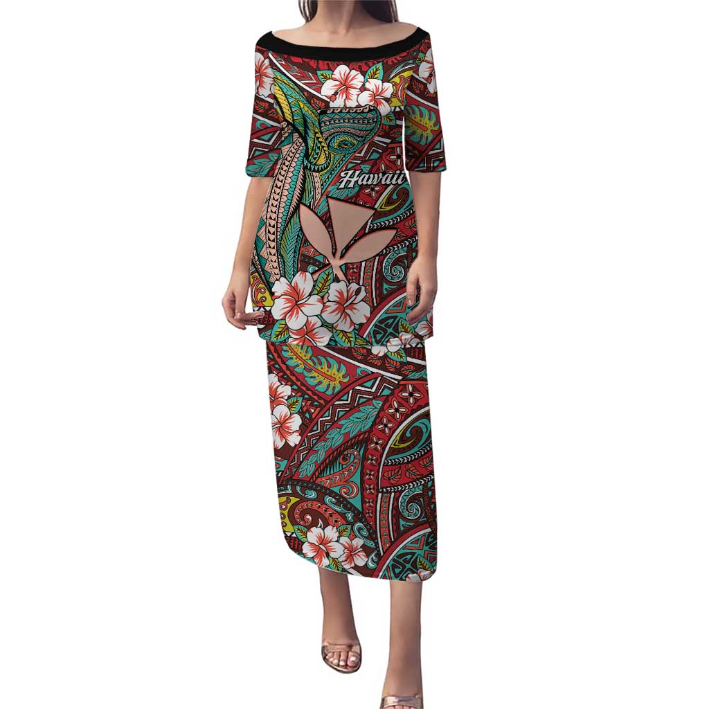 Personalised Hawaii Tribal Humpback Whale Family Matching Puletasi and Hawaiian Shirt Ulaula Hibiscus Seamless Pattern LT9 Mom's Dress Red - Polynesian Pride