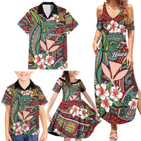 Personalised Hawaii Tribal Humpback Whale Family Matching Summer Maxi Dress and Hawaiian Shirt Ulaula Hibiscus Seamless Pattern LT9 - Polynesian Pride