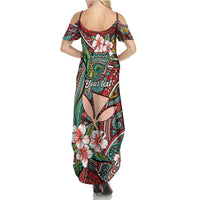 Personalised Hawaii Tribal Humpback Whale Family Matching Summer Maxi Dress and Hawaiian Shirt Ulaula Hibiscus Seamless Pattern LT9 - Polynesian Pride
