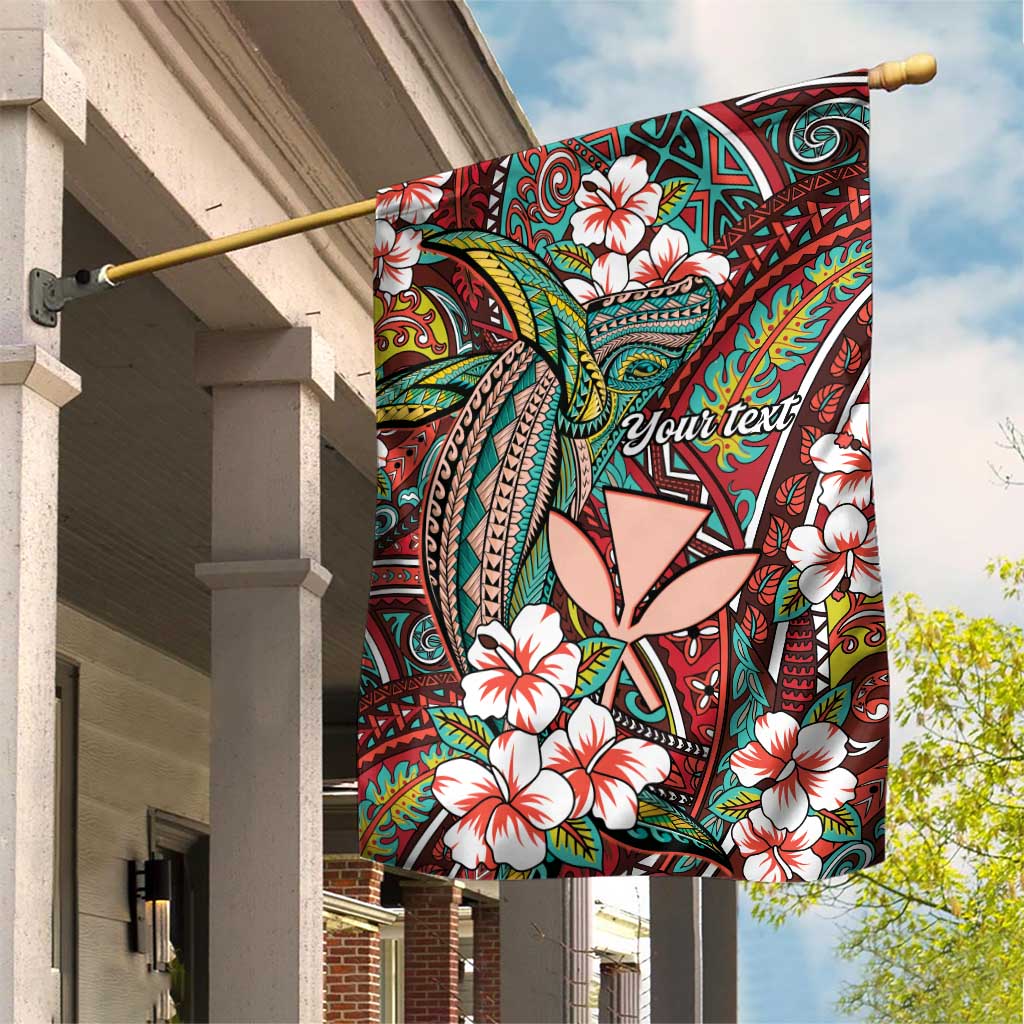 Personalised Hawaii Tribal Humpback Whale Garden Flag Ulaula Hibiscus Seamless Pattern