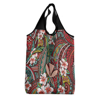 Personalised Hawaii Tribal Humpback Whale Grocery Bag Ulaula Hibiscus Seamless Pattern LT9 - Polynesian Pride