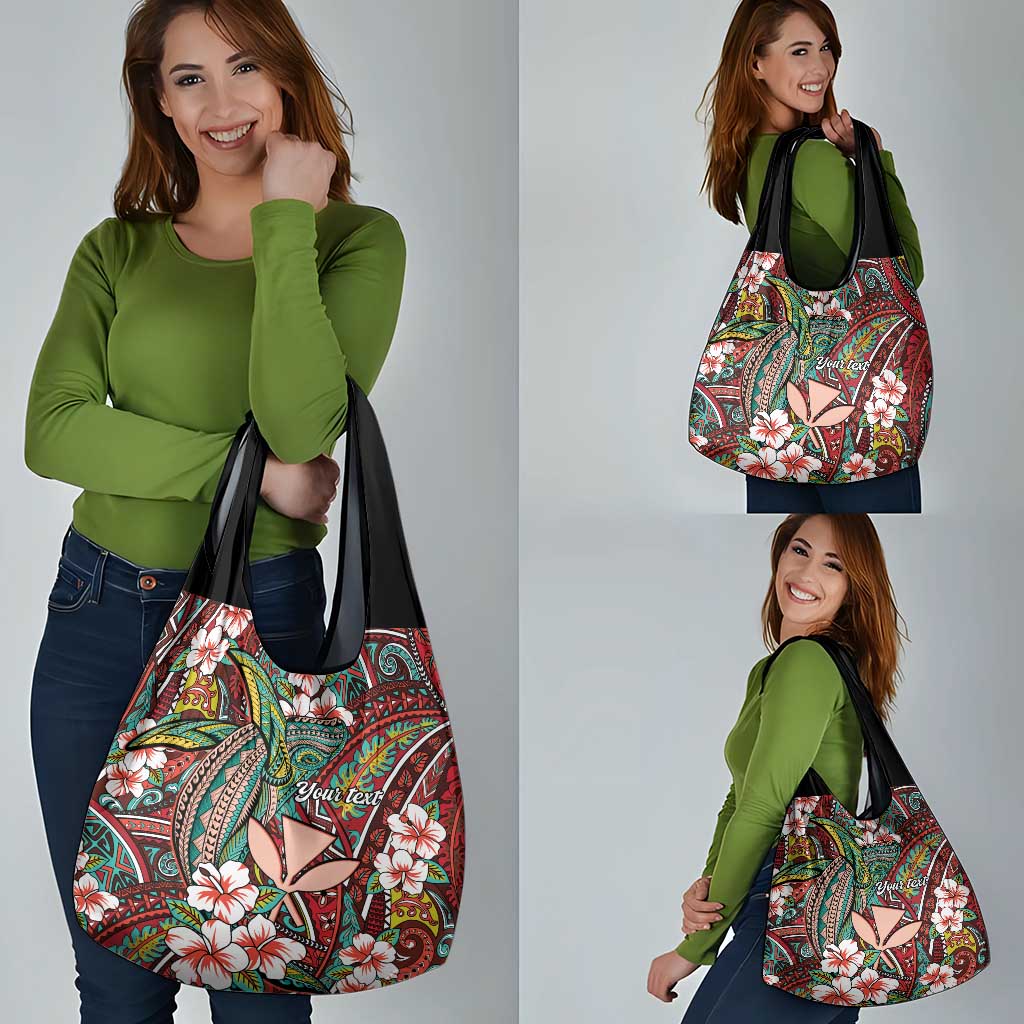 Personalised Hawaii Tribal Humpback Whale Grocery Bag Ulaula Hibiscus Seamless Pattern LT9 - Polynesian Pride