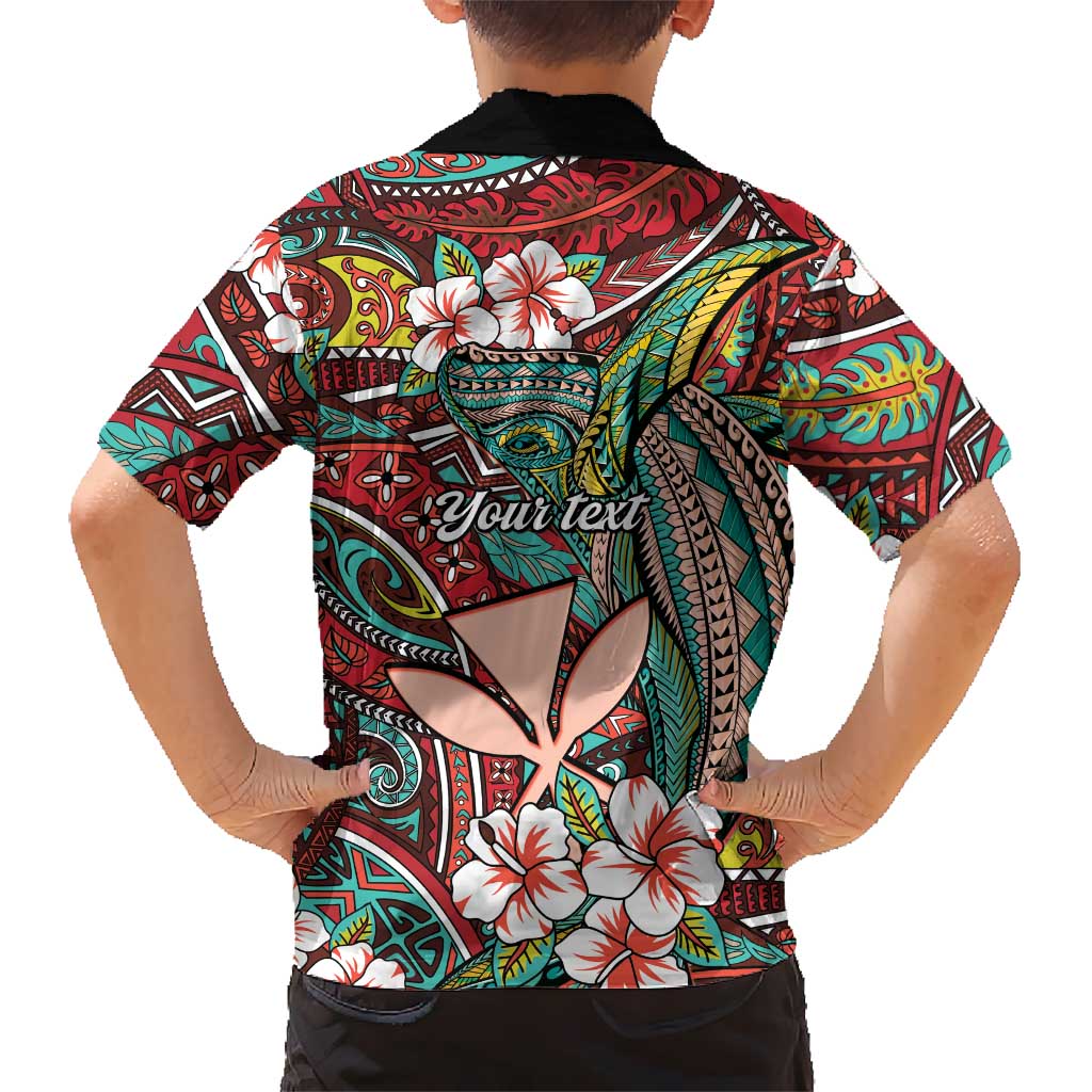 Personalised Hawaii Tribal Humpback Whale Hawaiian Shirt Ulaula Hibiscus Seamless Pattern