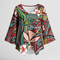 Personalised Hawaii Tribal Humpback Whale Kimono Sleeve Blouse Ulaula Hibiscus Seamless Pattern