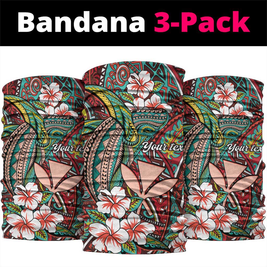 Personalised Hawaii Tribal Humpback Whale Neck Gaiter Ulaula Hibiscus Seamless Pattern