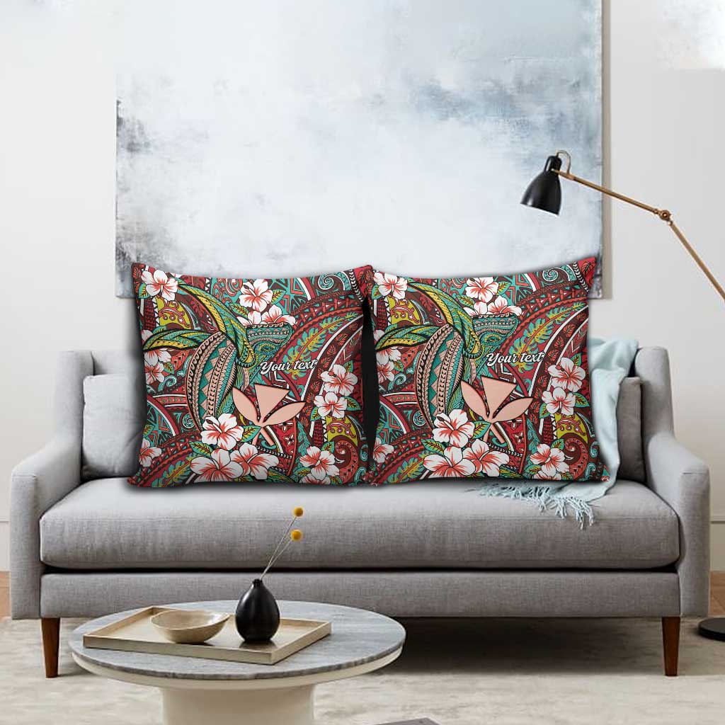 Personalised Hawaii Tribal Humpback Whale Pillow Cover Ulaula Hibiscus Seamless Pattern