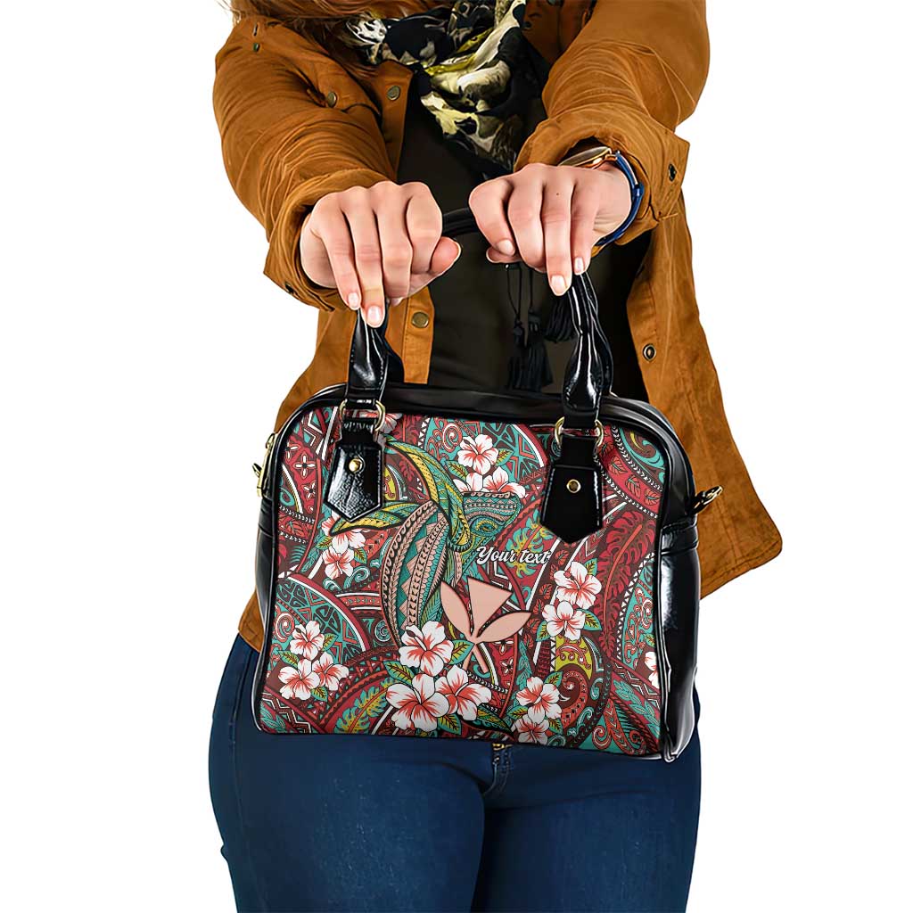 Personalised Hawaii Tribal Humpback Whale Shoulder Handbag Ulaula Hibiscus Seamless Pattern