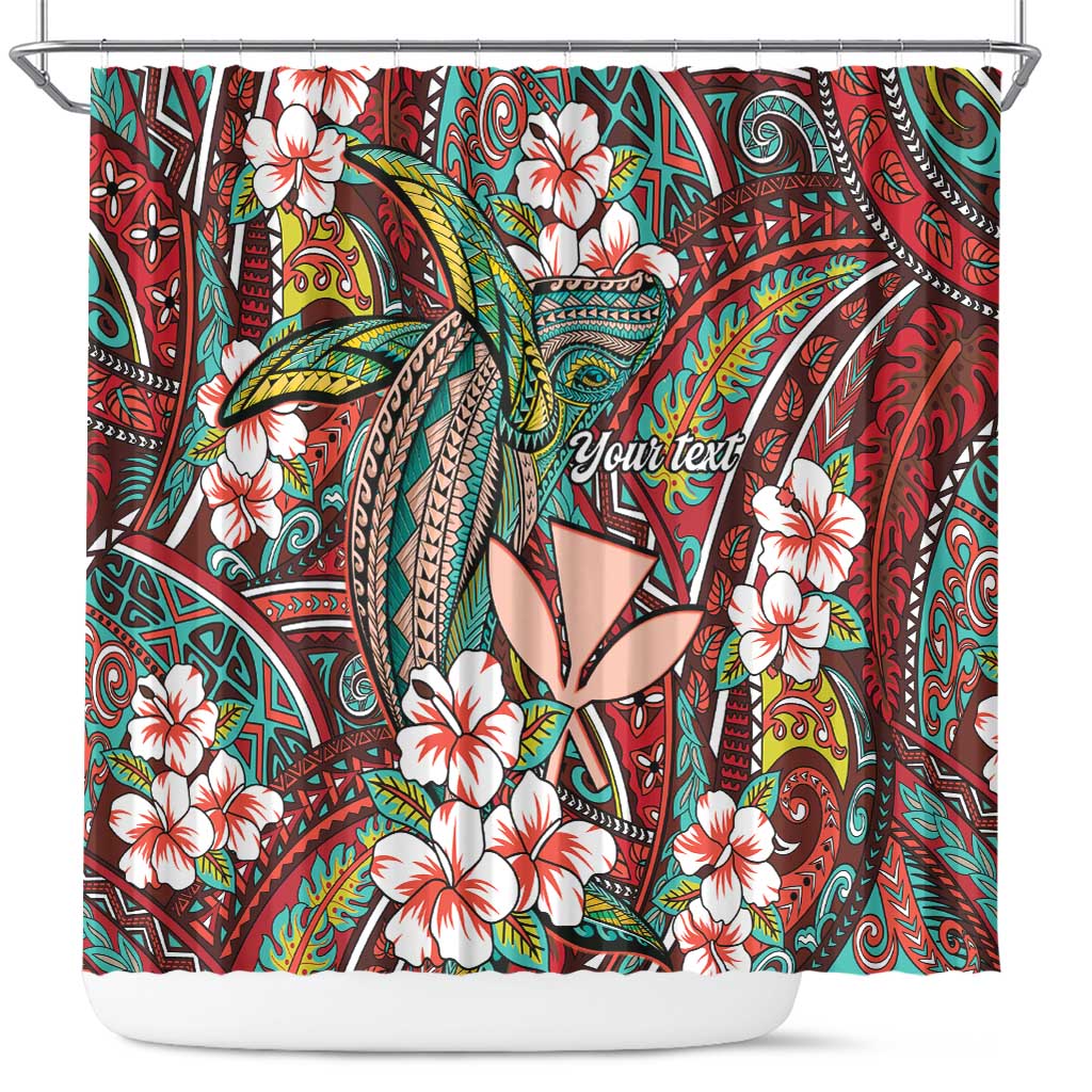 Personalised Hawaii Tribal Humpback Whale Shower Curtain Ulaula Hibiscus Seamless Pattern