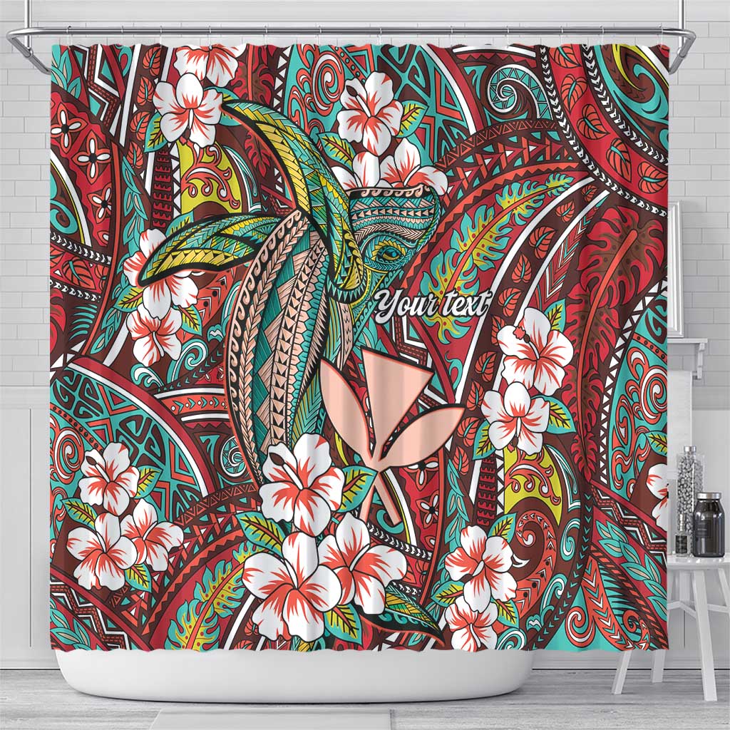 Personalised Hawaii Tribal Humpback Whale Shower Curtain Ulaula Hibiscus Seamless Pattern