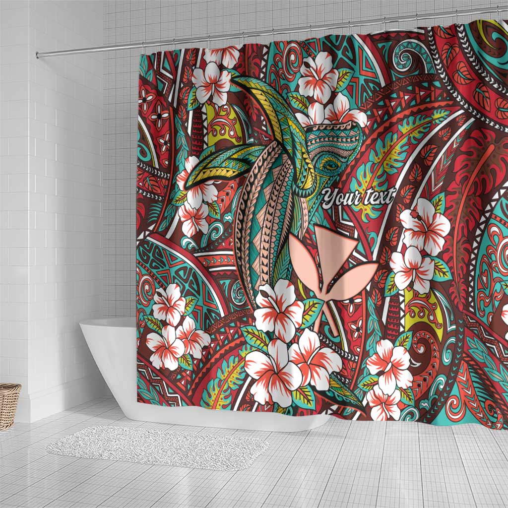 Personalised Hawaii Tribal Humpback Whale Shower Curtain Ulaula Hibiscus Seamless Pattern