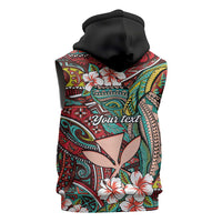 Personalised Hawaii Tribal Humpback Whale Sleeveless Hoodie Ulaula Hibiscus Seamless Pattern