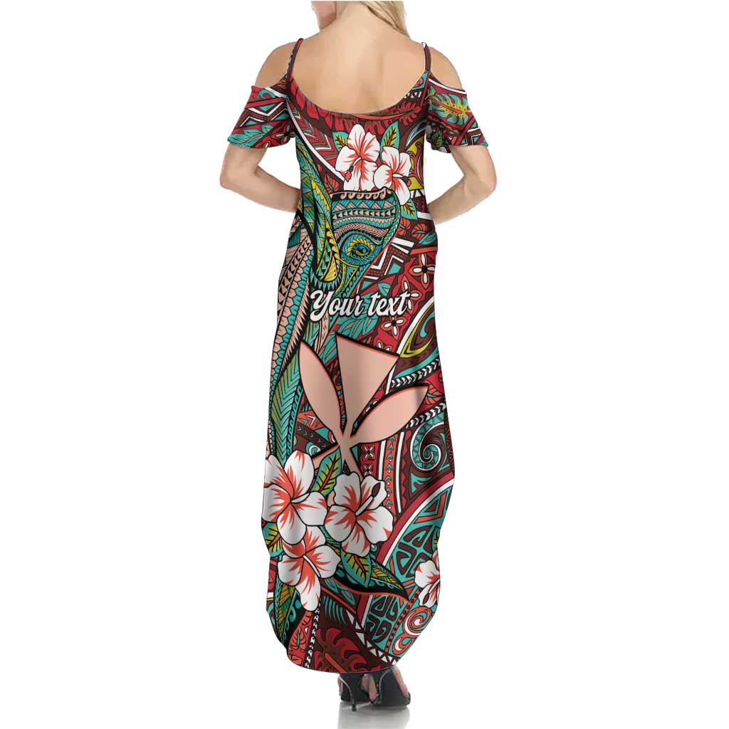 Personalised Hawaii Tribal Humpback Whale Summer Maxi Dress Ulaula Hibiscus Seamless Pattern