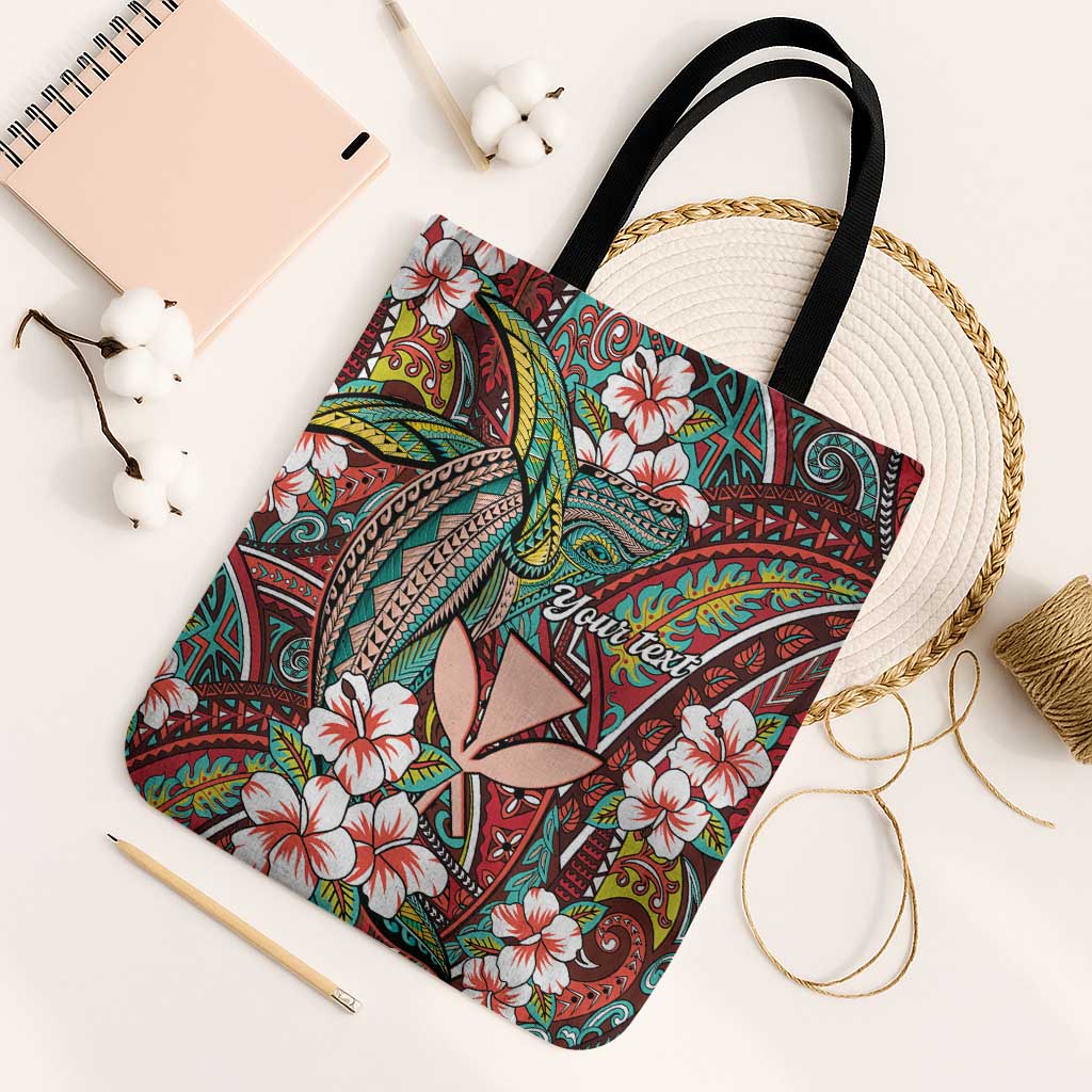 Personalised Hawaii Tribal Humpback Whale Tote Bag Ulaula Hibiscus Seamless Pattern LT9 Black Strap One Size Red - Polynesian Pride