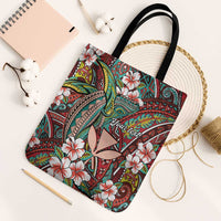 Personalised Hawaii Tribal Humpback Whale Tote Bag Ulaula Hibiscus Seamless Pattern LT9 Black Strap One Size Red - Polynesian Pride