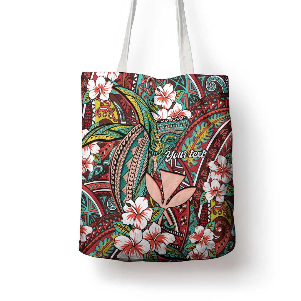 Personalised Hawaii Tribal Humpback Whale Tote Bag Ulaula Hibiscus Seamless Pattern LT9 - Polynesian Pride