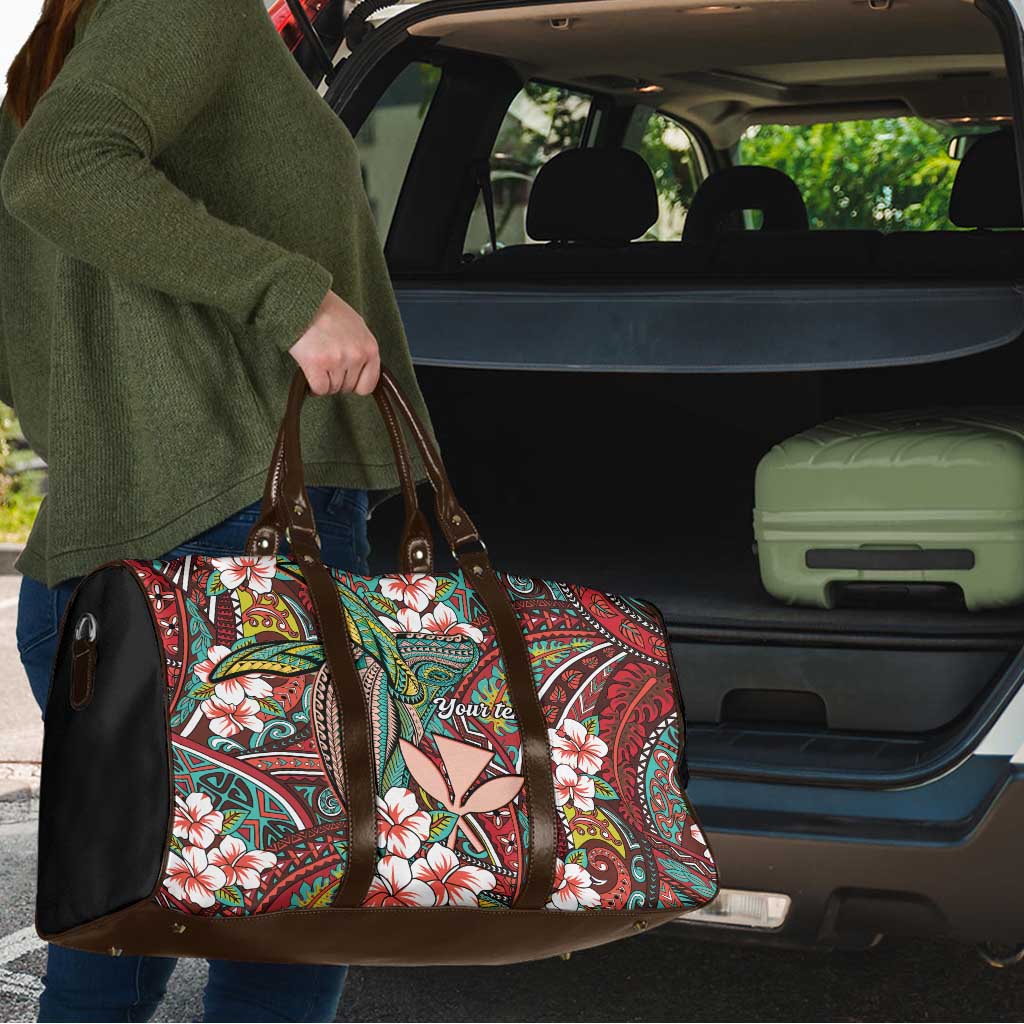 Personalised Hawaii Tribal Humpback Whale Travel Bag Ulaula Hibiscus Seamless Pattern
