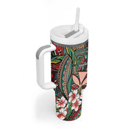 Personalised Hawaii Tribal Humpback Whale Tumbler With Handle Ulaula Hibiscus Seamless Pattern