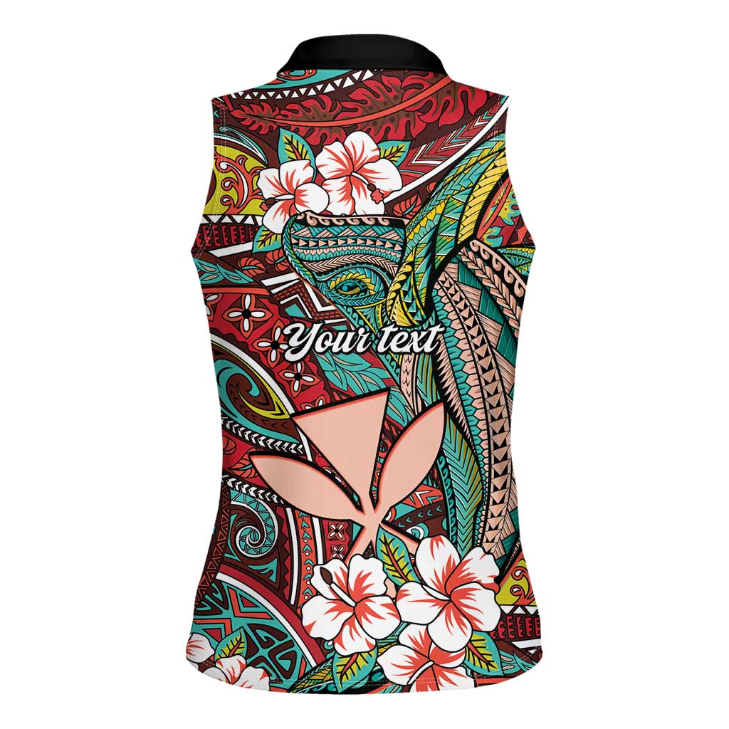 Personalised Hawaii Tribal Humpback Whale Women Sleeveless Polo Shirt Ulaula Hibiscus Seamless Pattern LT9 - Polynesian Pride